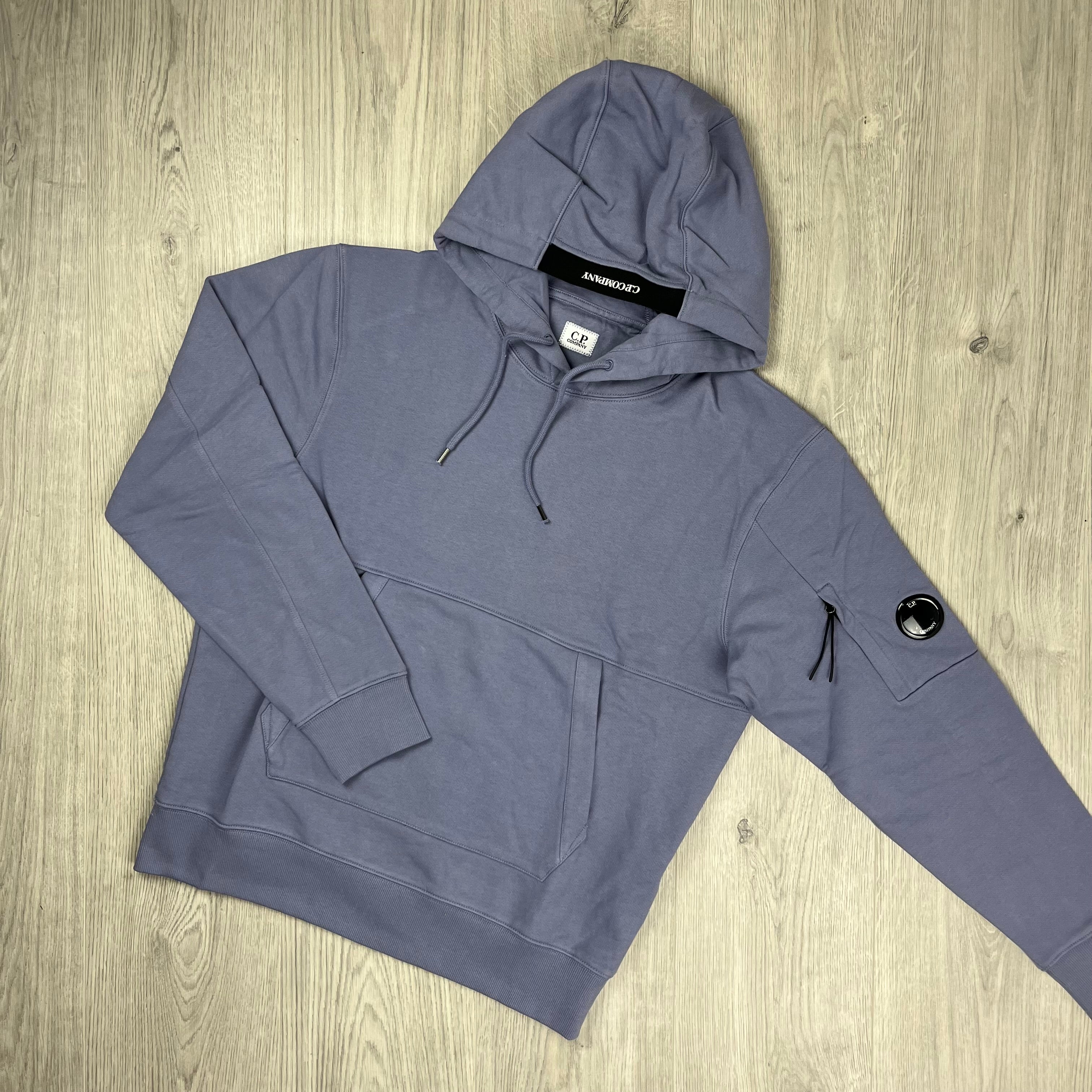 CP Company Diagonal Raised Fleece Hoodie in Lavender Violet. On sale at Open Attire.