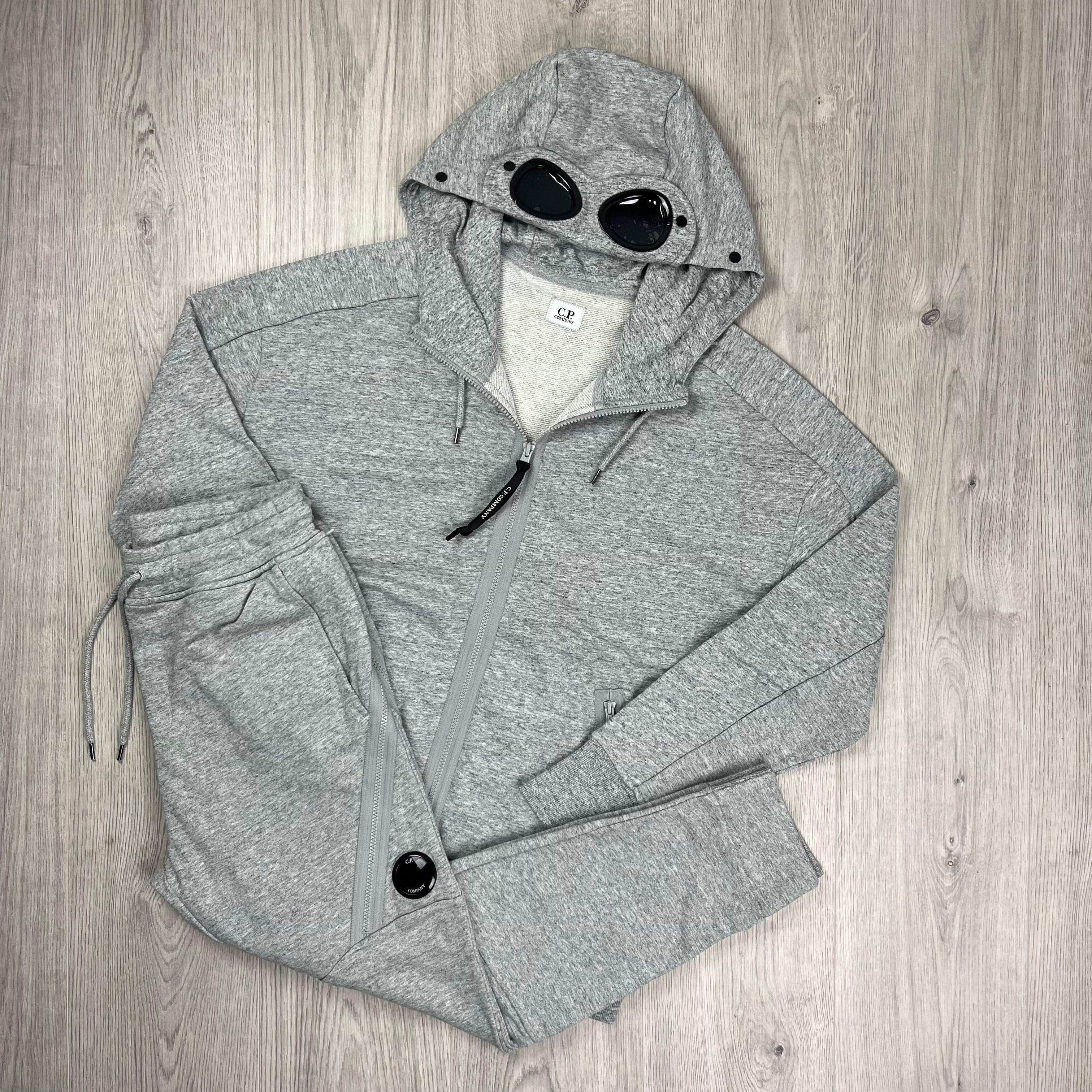 CP Company Diagonal Raised Fleece Tracksuit in Greystone Melange. On sale at Open Attire.