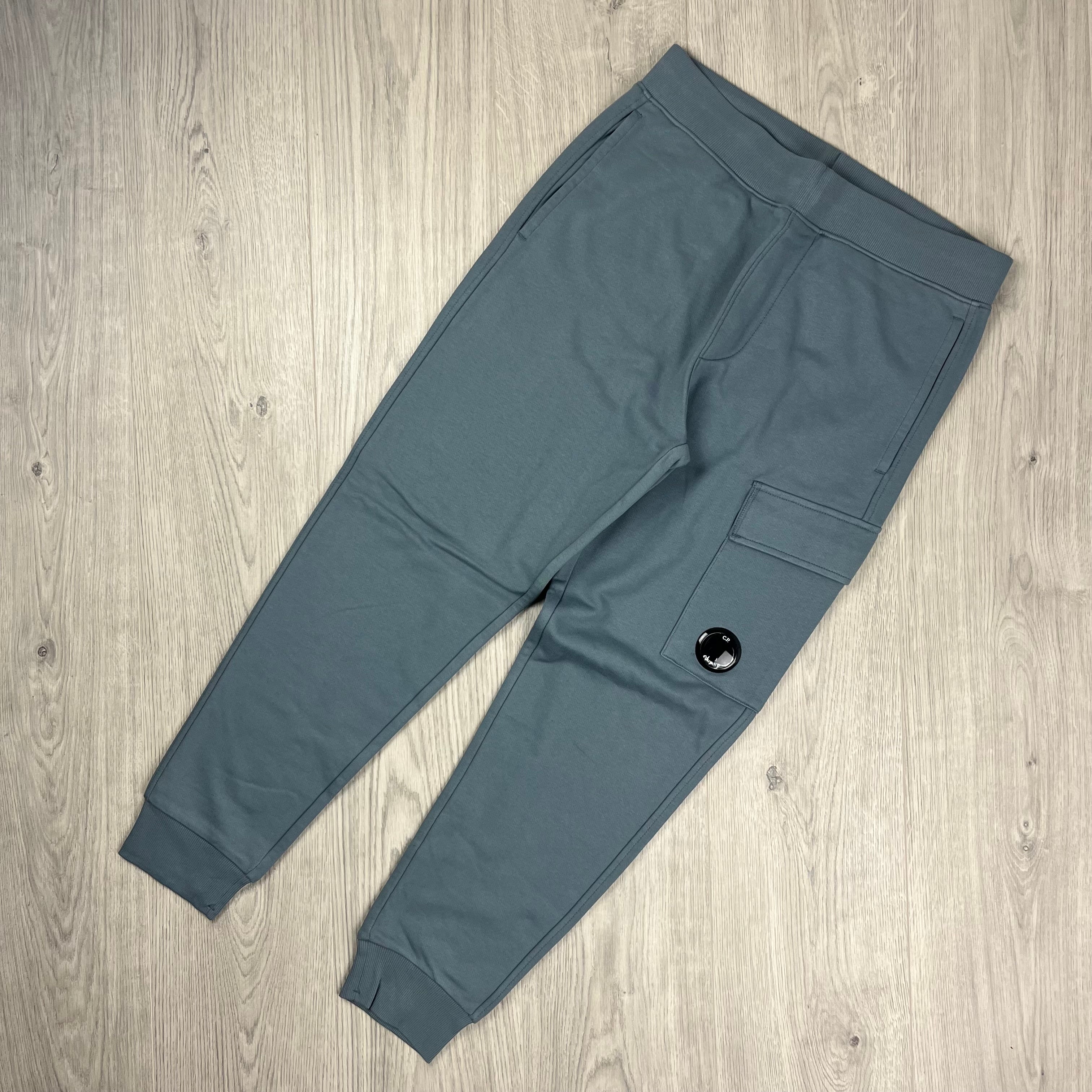 CP Company Raised Fleece Cargo Sweatpants in Stormy Weather. On sale at Open Attire.