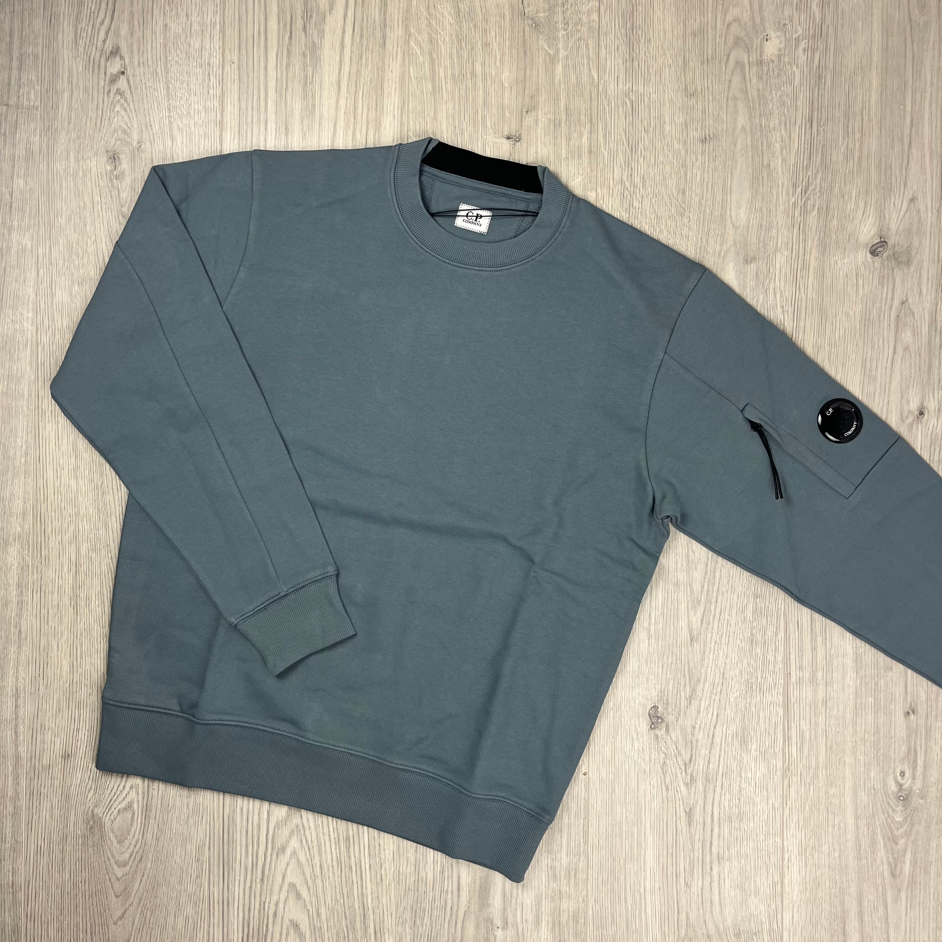 CP Company Raised Fleece Sweatshirt in Stormy Weather. On sale at Open Attire.