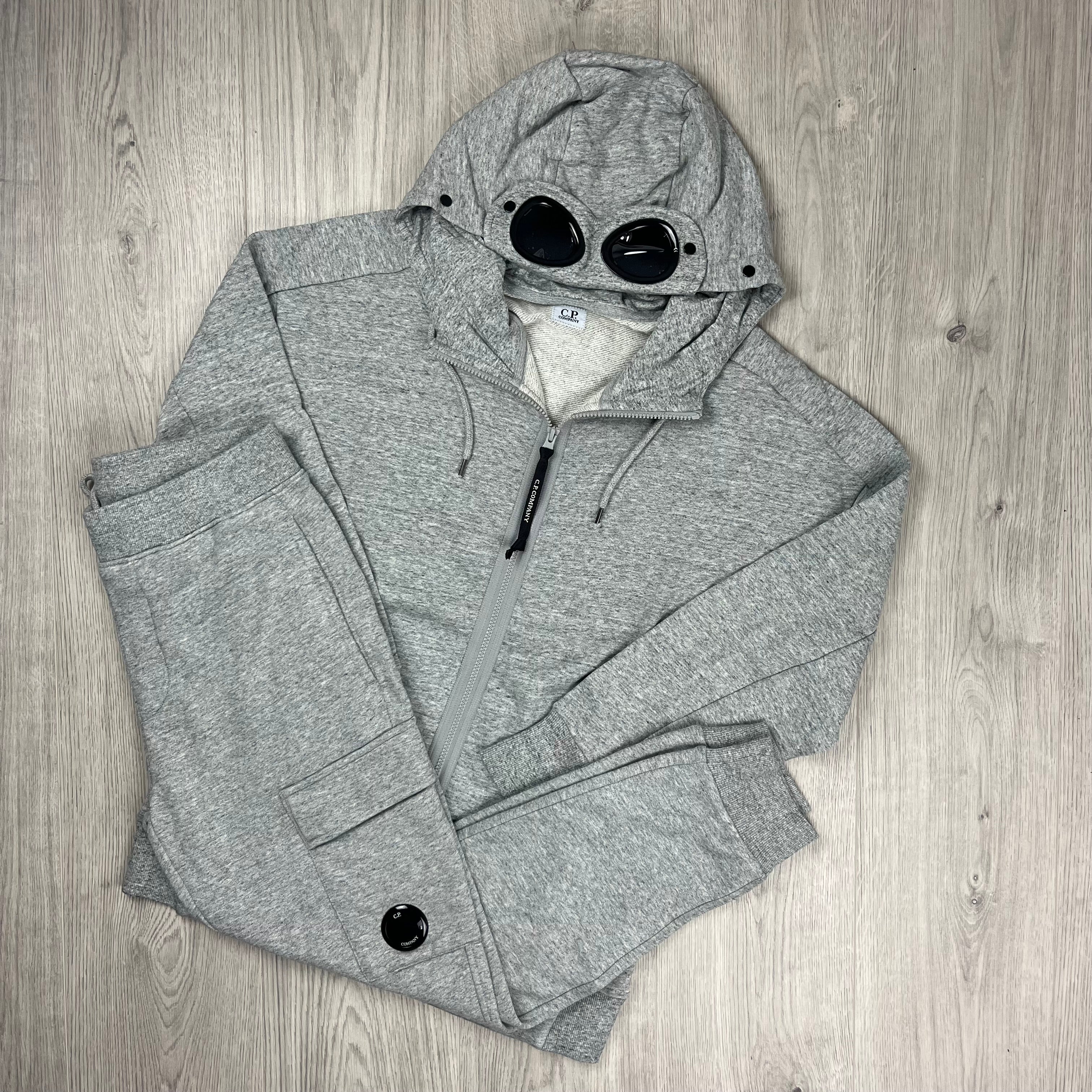 CP Company Diagonal Raised Fleece Tracksuit in Greystone Melange. On sale at Open Attire.