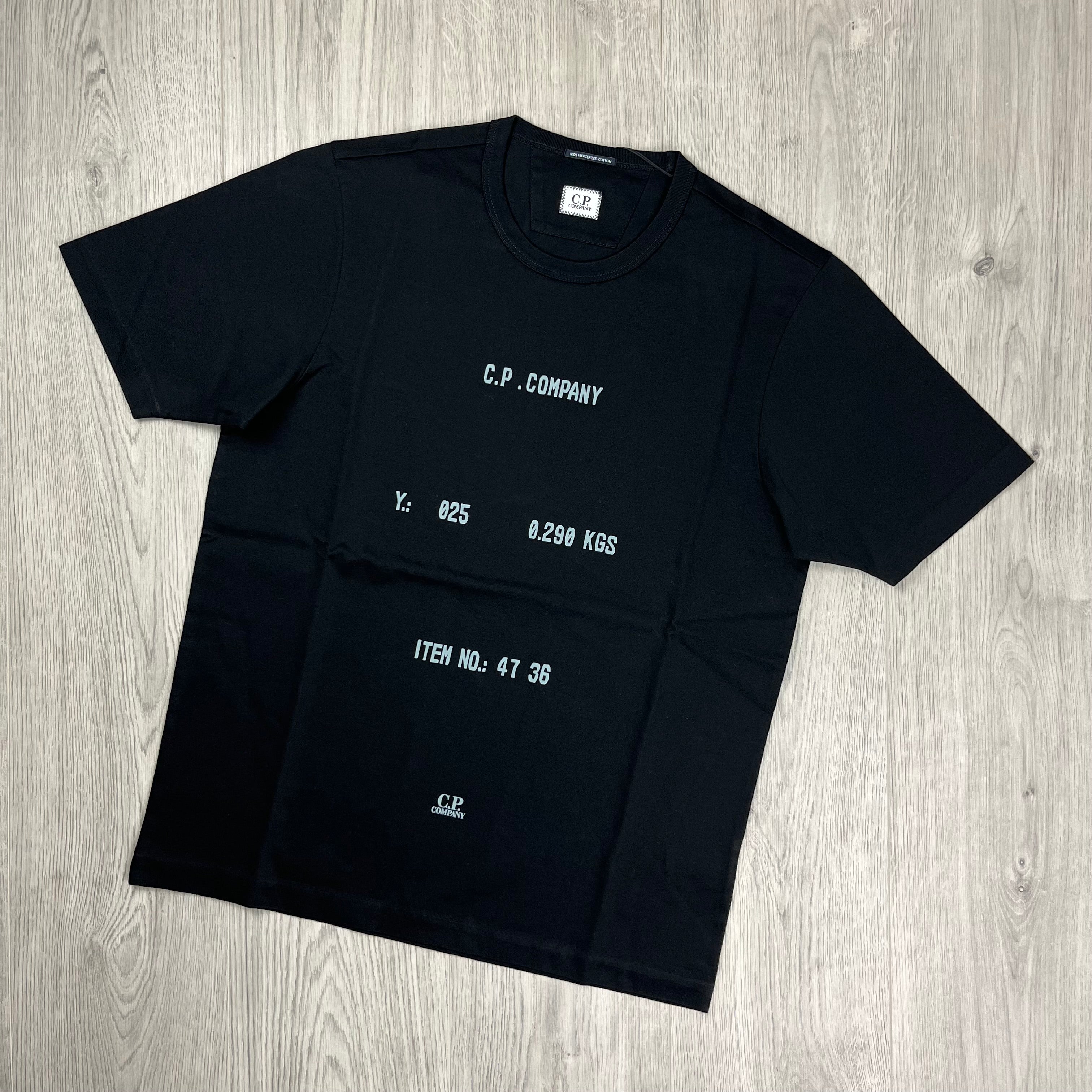 CP Company Typographic T-Shirt in Black. On sale at Open Attire.