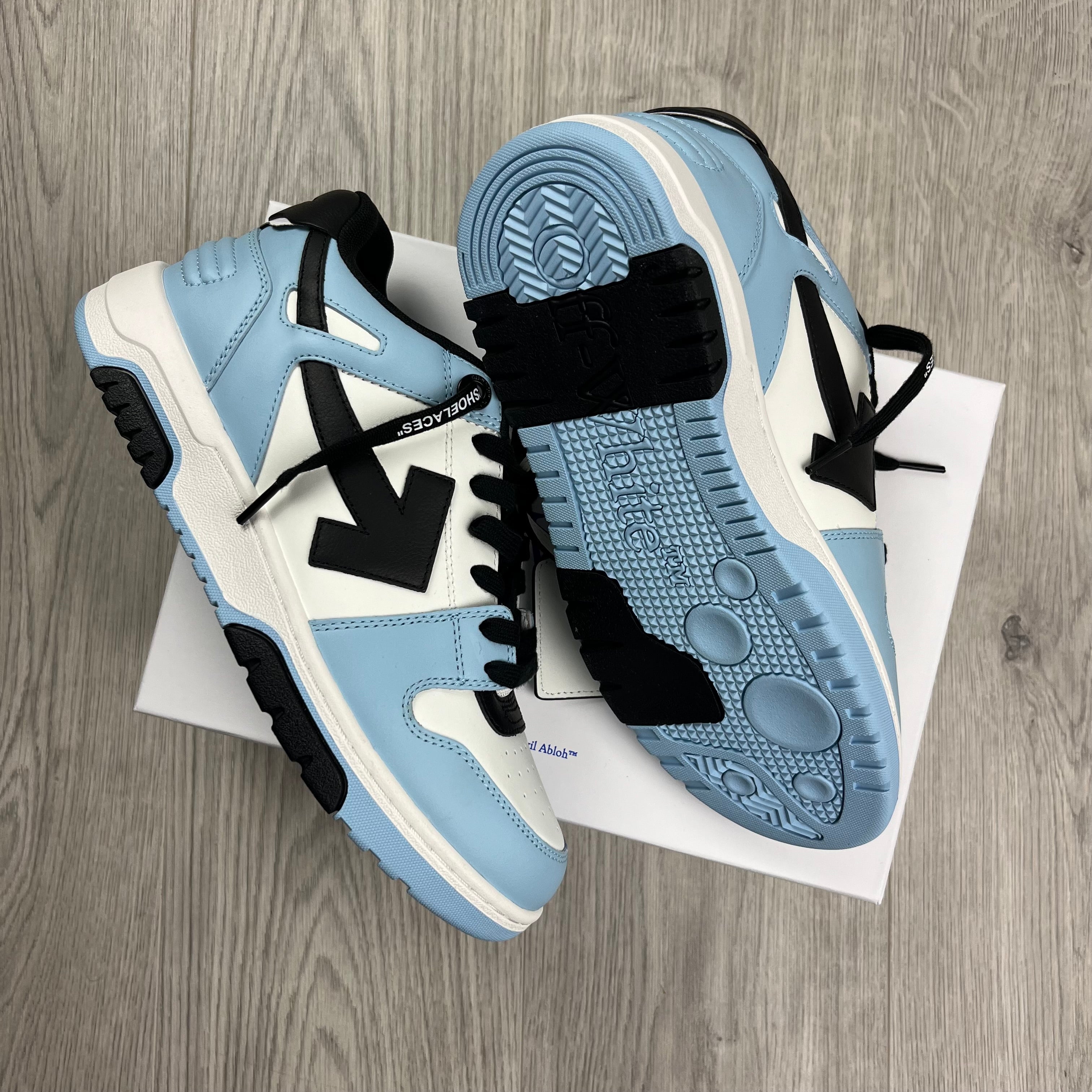 Off-White 'Out of Office' Sneakers in Blue. On sale at Open Attire.