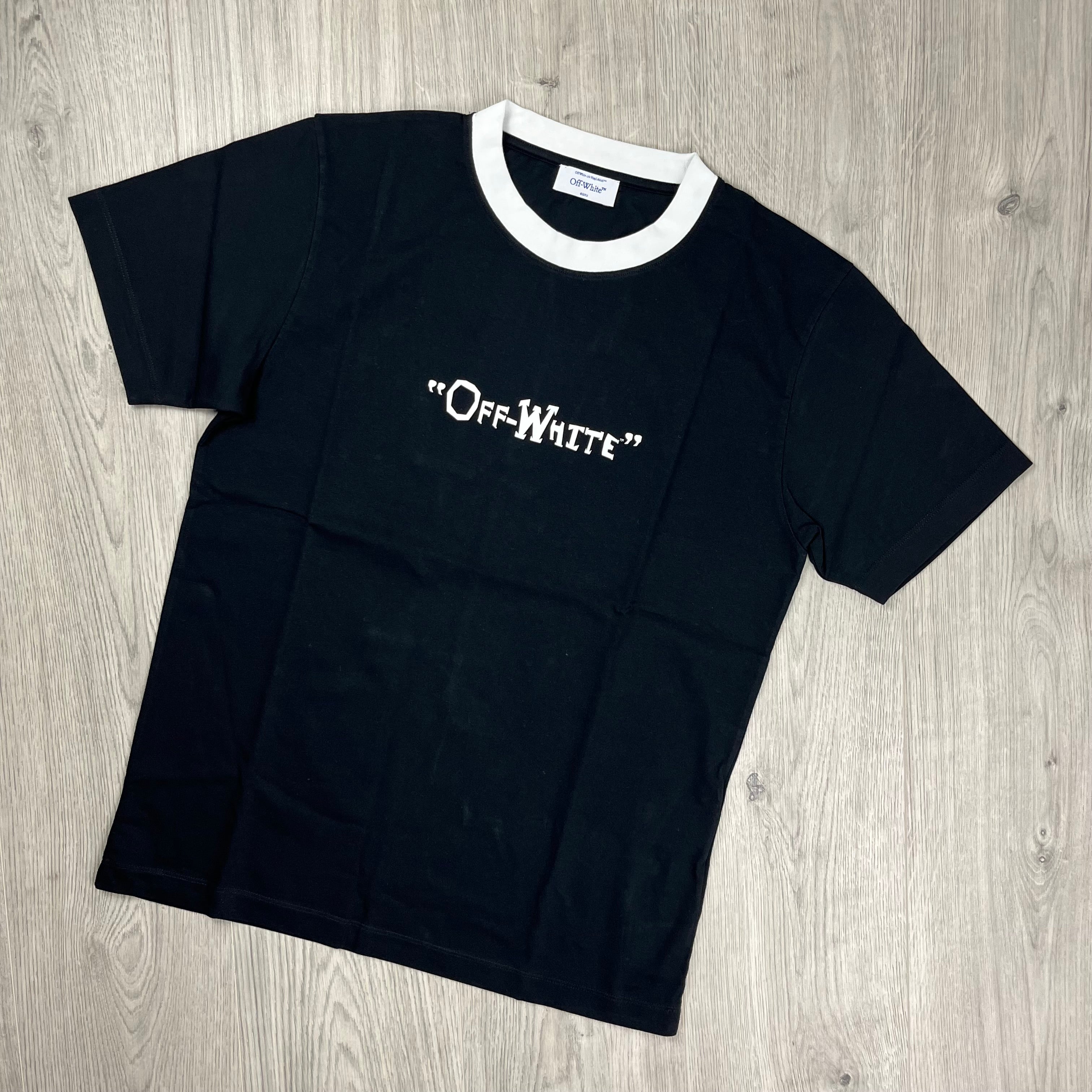 Off-White c/o Virgil Abloh Quote T-Shirt in Black. On sale at Open Attire.