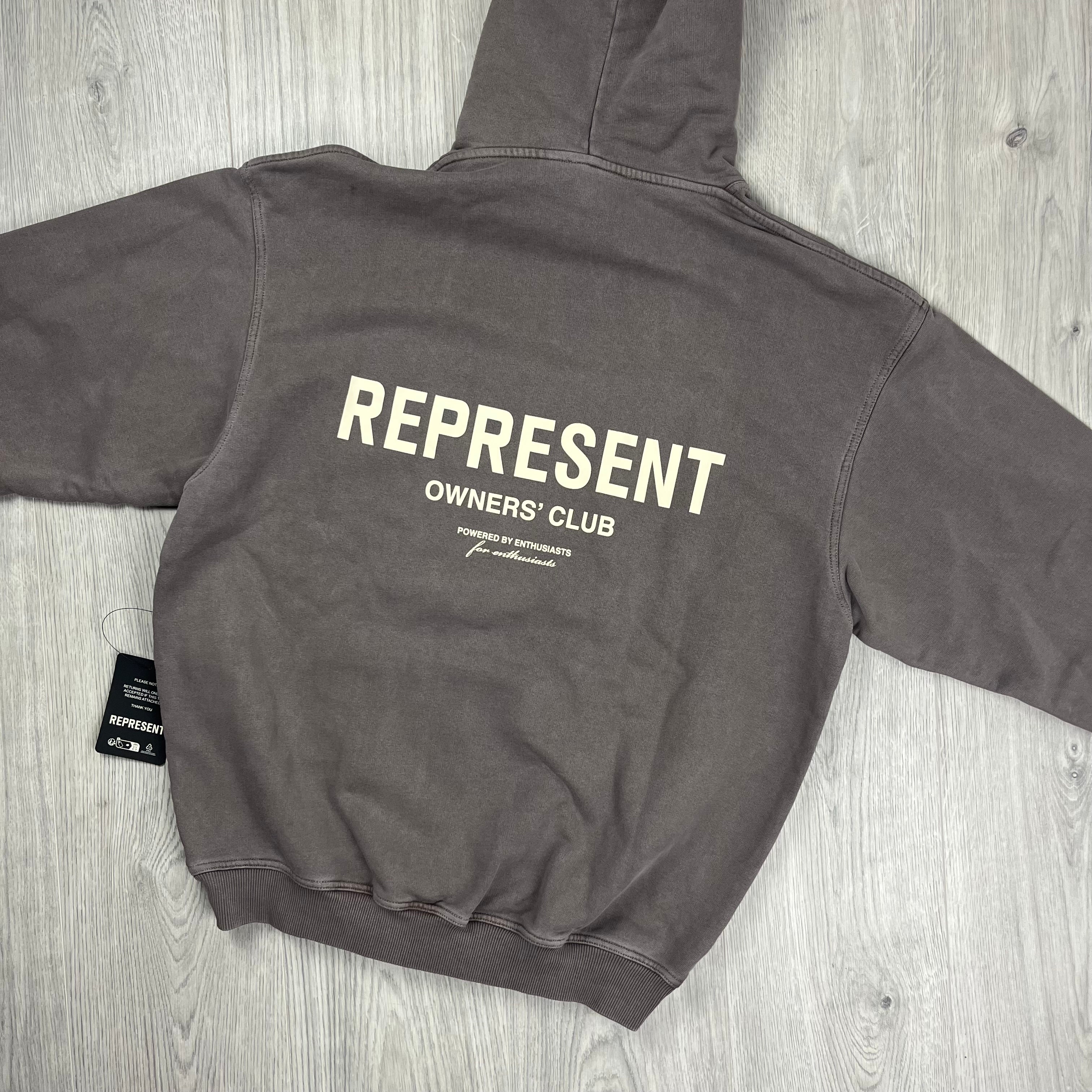 Represent 'Owners Club' Hoodie in Fog. On sale at Open Attire.