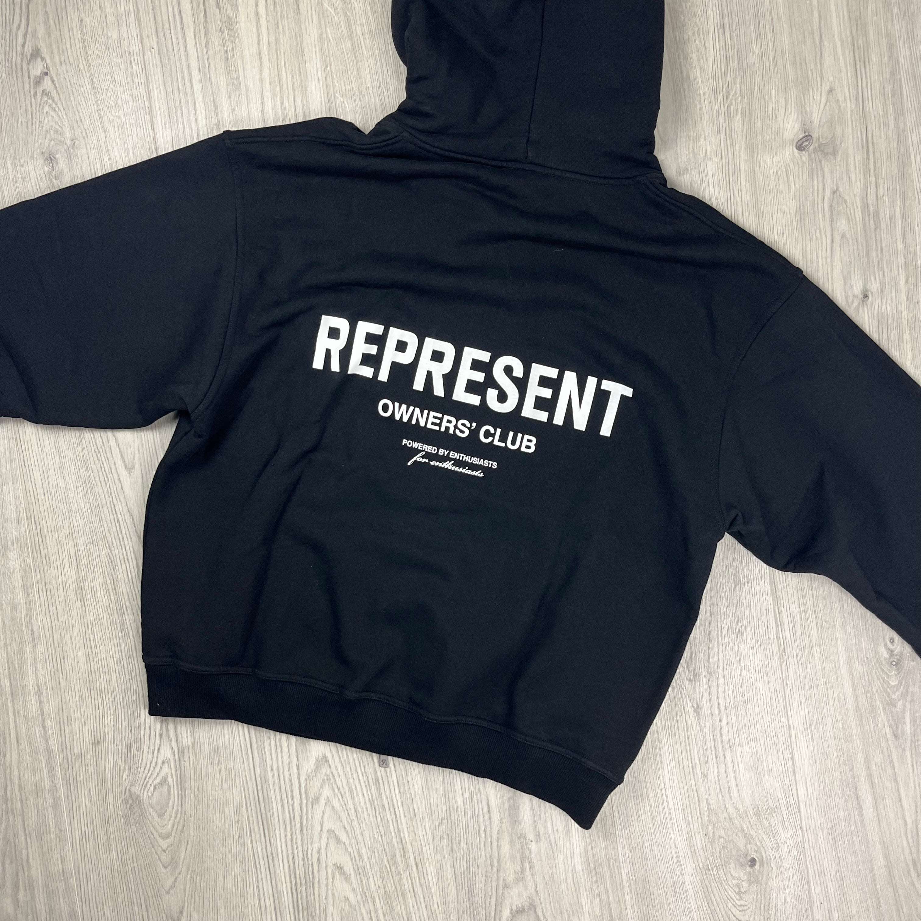 Represent Owners Club Zip Hoodie in Black. On sale at Open Attire.