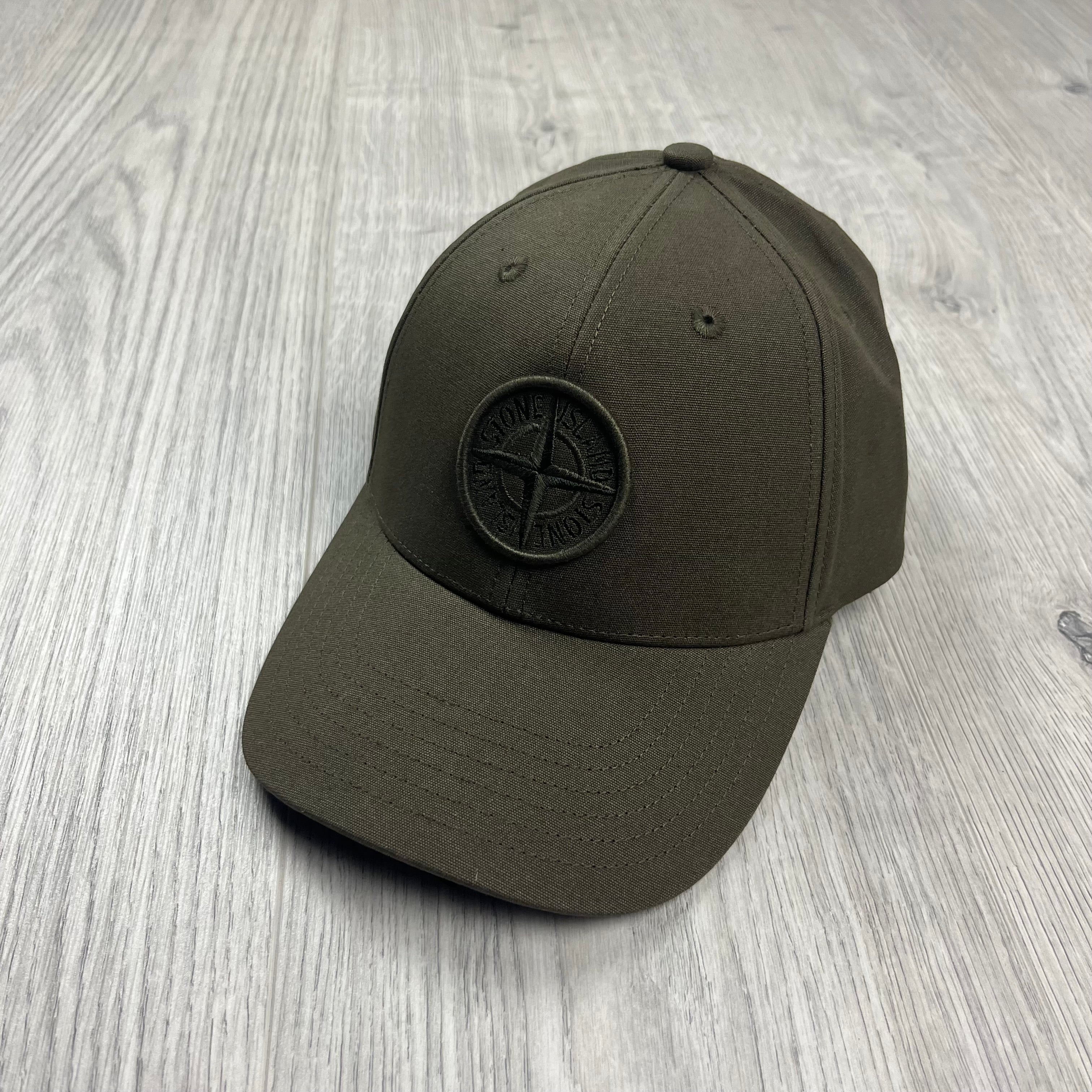 Stone Island Cotton Reps Baseball Cap in Khaki Green. On sale at Open Attire.