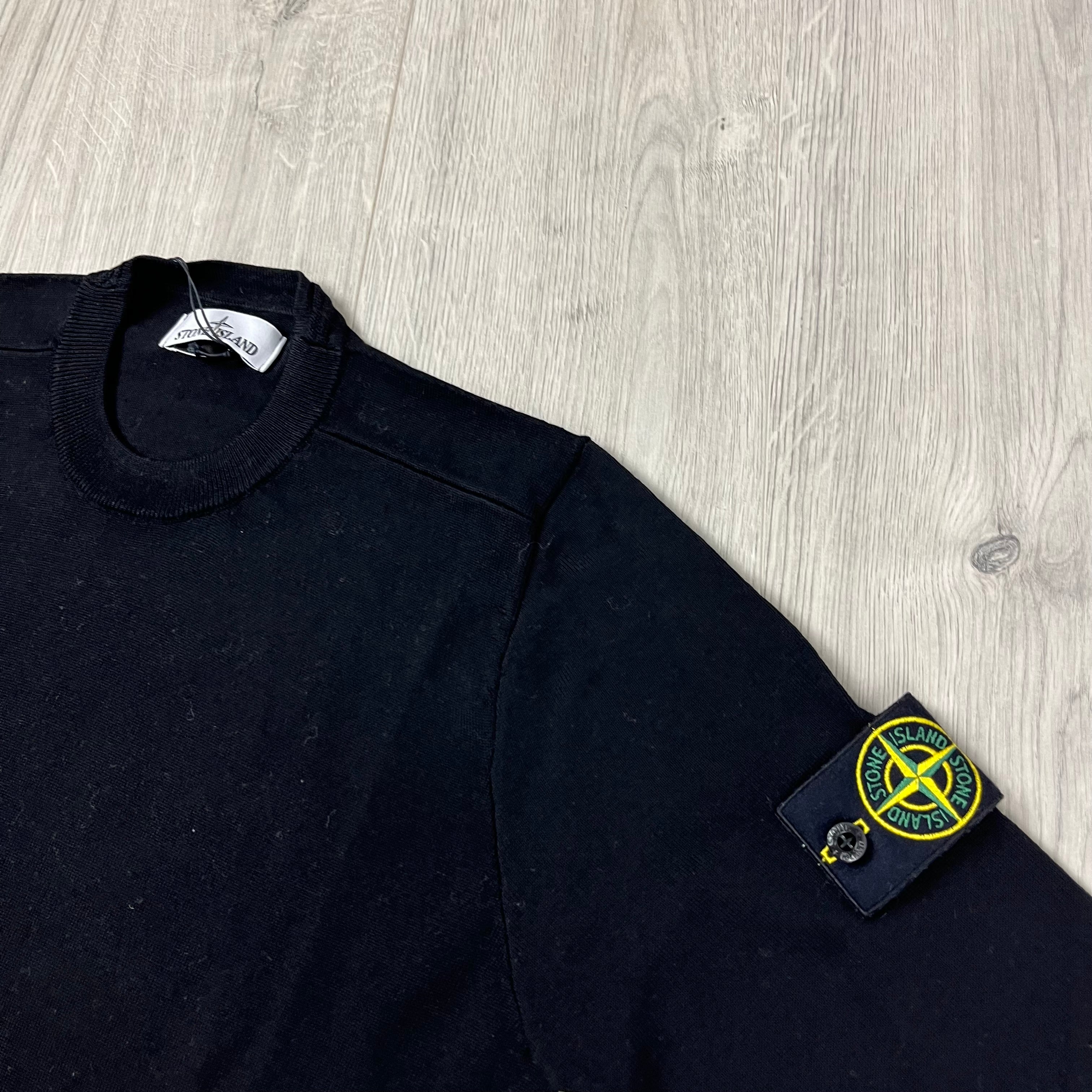 Stone Island Lambswool Knit Sweatshirt in Black. On sale at Open Attire.