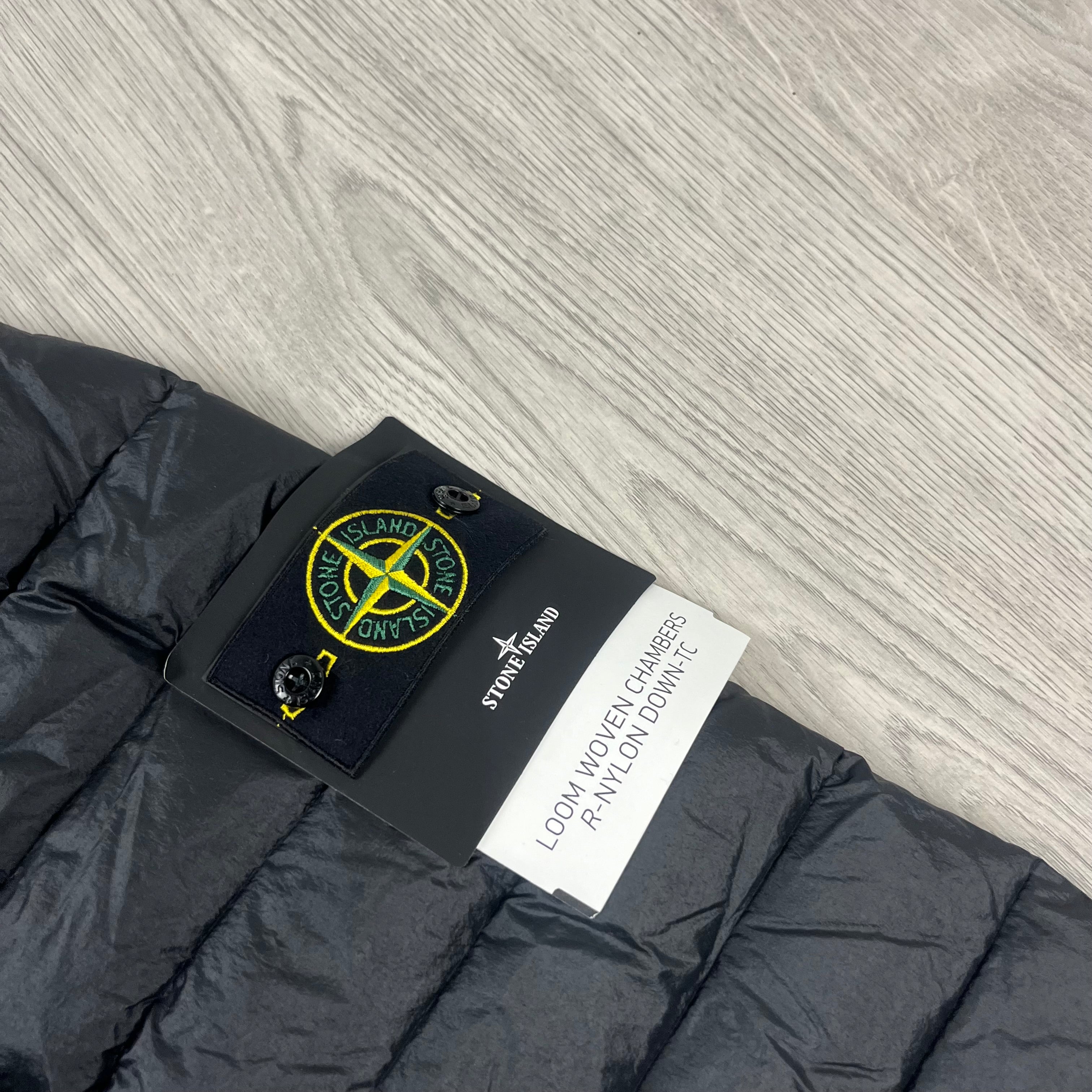 Stone Island Loom Woven Down Jacket in Black. On sale at Open Attire.