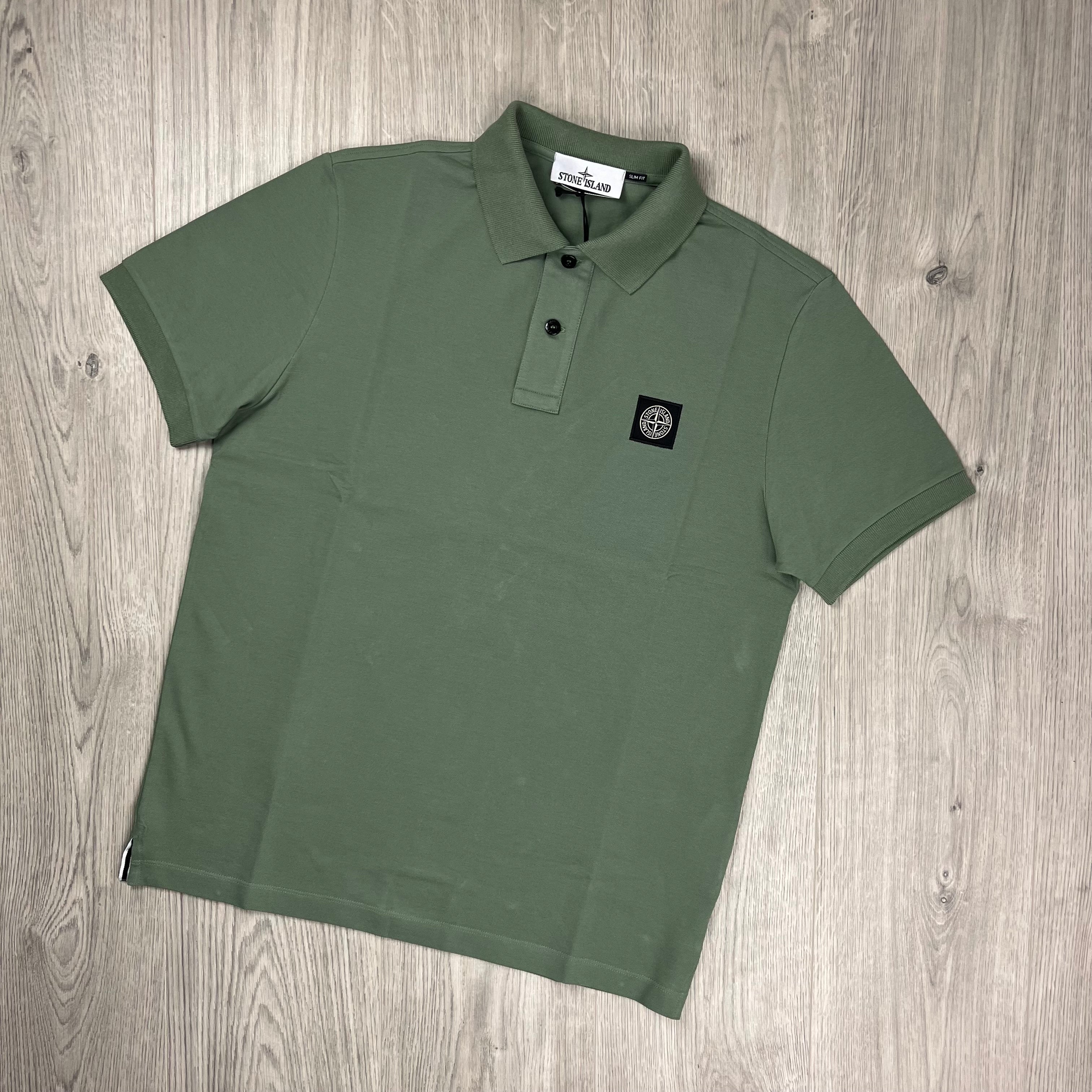 Stone Island Piqué Patch Polo Shirt in Sage Green. On sale at Open Attire.