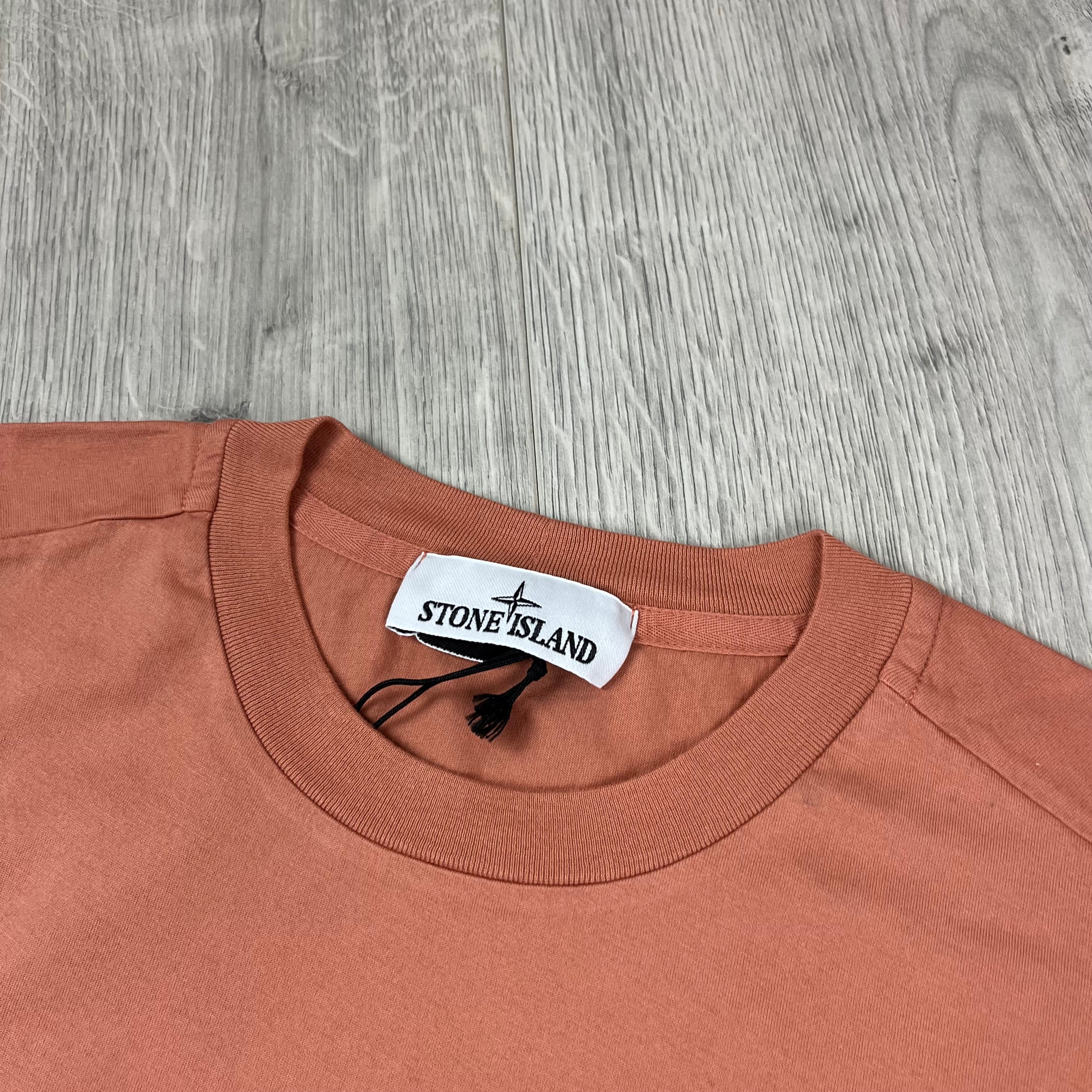 Stone Island Patch T-Shirt in Orange. On sale at Open Attire.