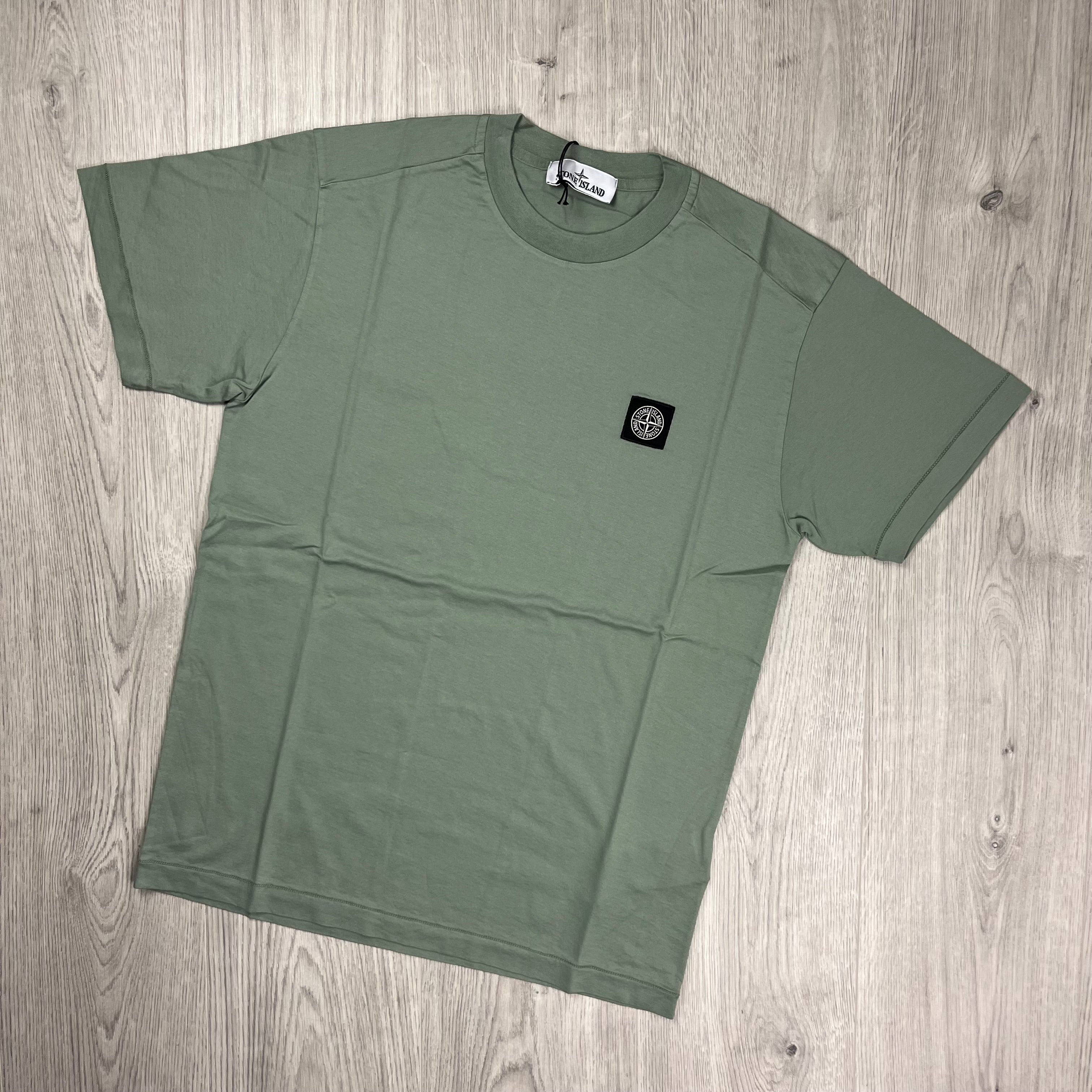 Stone Island 60/2 Patch Logo T-Shirt in Sage Green. On sale at Open Attire.